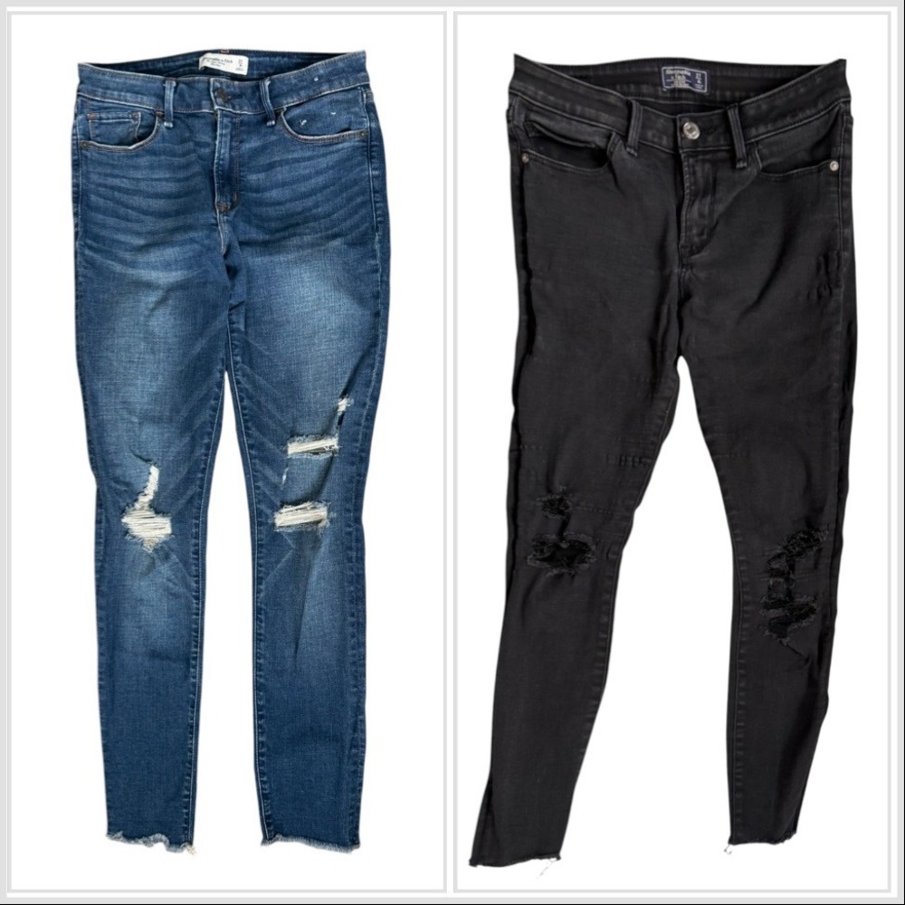 2 x Abercrombie & Fitch Mid Rise Skinny Ripped Jeans Bundle 27/4R